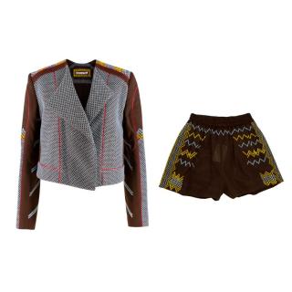 Rue Mariscal Brown Fully Embroidered Biker Jacket & Boxer Shorts