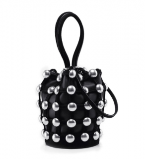 Alexander Wang Roxy Black Leather Mini Cage Bucket Bag 