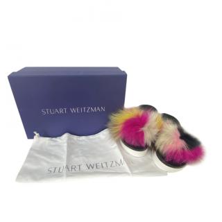 Stuart Weitzman Fox Fur Multicoloured Slides