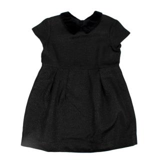 Bonpoint Black Textured Contrasting Collar Pleated Dress