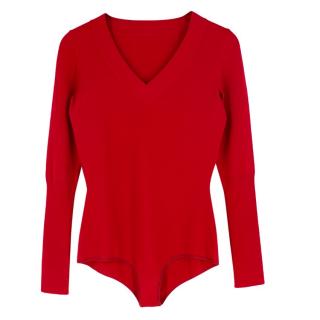 Alaia Red Wool-blend Knit Bodysuit 