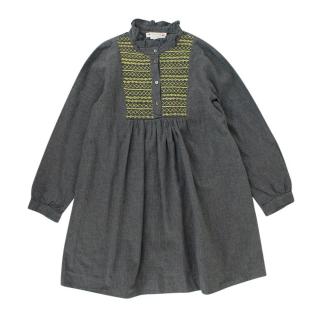 Bonpoint Kids 8Y Grey Embroidered dress
