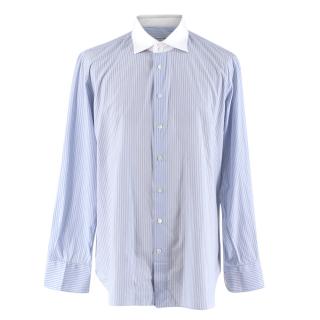 Emanuele Maffeis Blue & White Striped Cotton Tailored Shirt