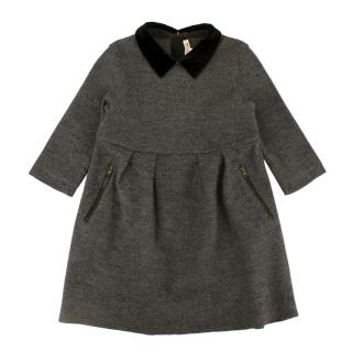 Bonpoint Grey Wool Contrasting Collar Pleated Dress