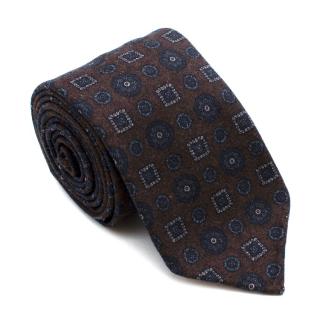 Drake's Brown with Navy Geometric Pattern Wool Tie