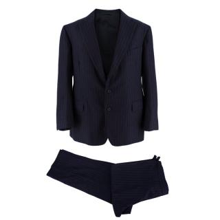 Hardy Amies Bespoke Blue Striped Wool Three-piece Suit