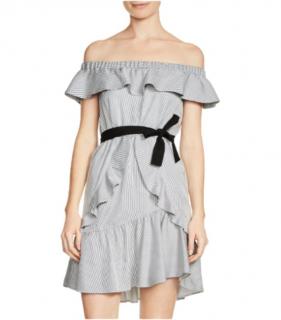 Maje Striped Off-Shoulder Ruffled Dress
