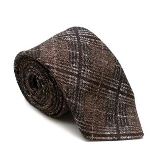 Salvatore Ferragamo Brown Checkered Wool & Silk Tie