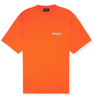 Balenciaga Men's Political Logo Jersey Oversized Orange T Shirt
