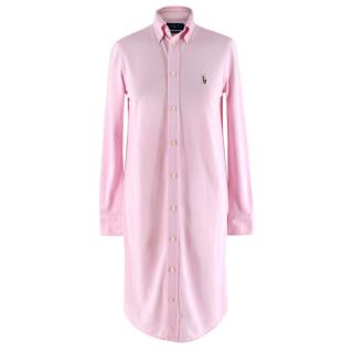 Ralph Lauren Pink Knit Cotton Oxford Long Shirtdress