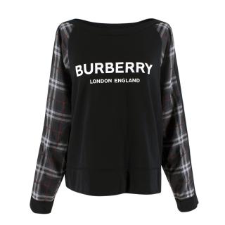 Burberry Black Check Sleeves Crewneck Sweatshirt