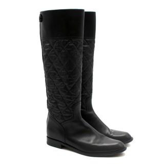 Chanel Black Quilted Leather Flat Long Boots