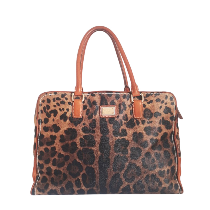 Dolce & Gabbana Leather Trim Leopard Print Weekender
