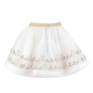 Mi Mi Sol White & Gold Embroidered Tulle Skirt