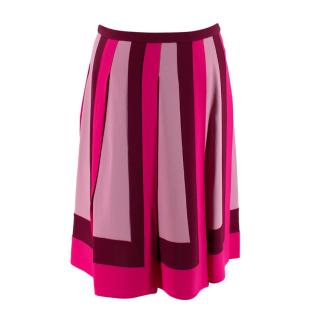 Valentino Tri-Tone Pink Mid-Rise Pleated Skirt