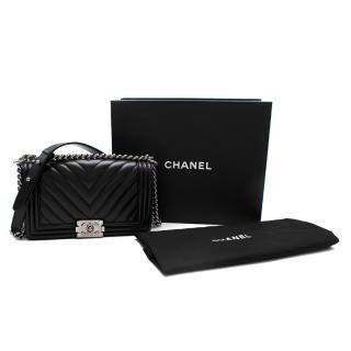 Chanel Black Chevron Lambskin Boy Bag