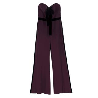 Elie Saab Purple lace-Up Strapless Jumpsuit 