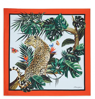 Dolce & Gabbana Leopard Jungle Print Silk Scarf