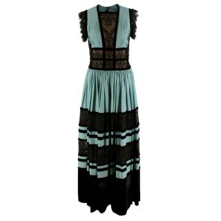 Elie Saab Turquoise & Black Velvet Lace Dress