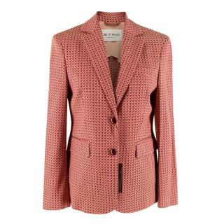 Etro Pink Jacquard Single Breasted Blazer Jacket 
