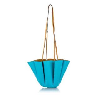 Lanvin Turquoise and Tan Margeurite Leather Bucket Bag