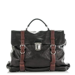 Prada Black Glace Leather Folding Soft Briefcase
