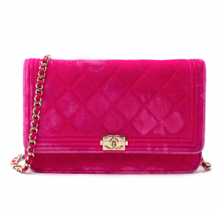 Chanel Pink Velvet Boy Wallet On Chain