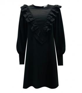 Ganni Black Frilled Mini Dress