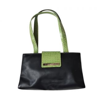 Bvlgari Black & Green Crocodile & Leather Tote Bag