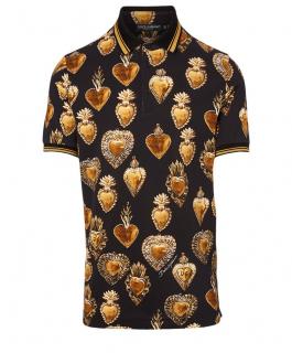 Dolce & Gabbana Black & Gold Sacred Heart Polo Shirt