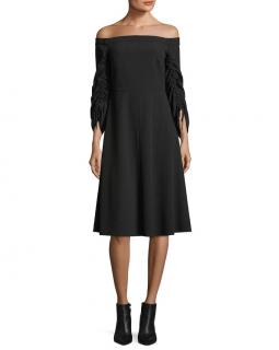 Tibi Black Off-Shoulder Crepe Dress