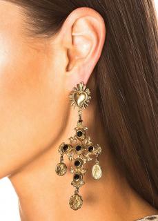Dolce & Gabbana Gold & Black Crystal Cross Drop Earrings