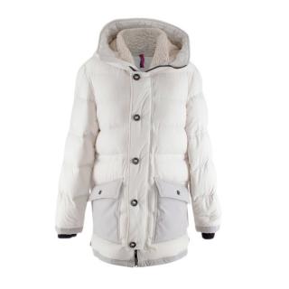 Moncler Kids 14Y White Faux Fur Trim Down Coat