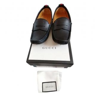 Gucci Kids' UK2 Black Grained Leather Loafers