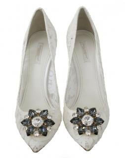 Dolce & Gabbana white lace embellished pumps 