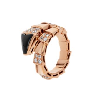 Bvlgari 18kt Rose Gold Diamond & Onyx Serpenti Viper Ring