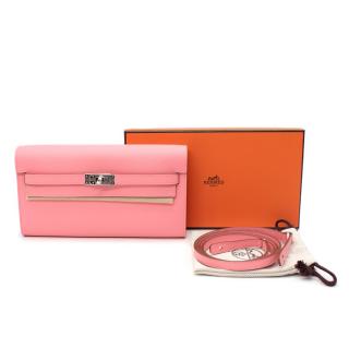 Hermes Rose Confetti Epsom Leather Kelly Classique to Go Wallet