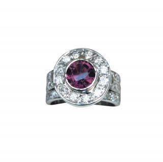 Bespoke natural Tourmaline and diamond cluster ring in white gold.