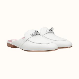 Hermes white leather Oz Mules 