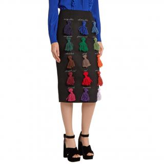 Stella Jean Sapare Tassel-Applique Wool Blend Black Pencil Skirt