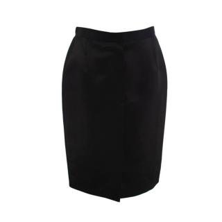 Lanvin Black Satin Raw Hem Pencil Skirt 