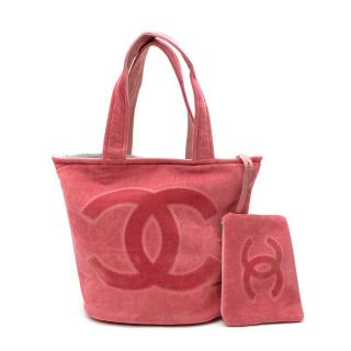 Chanel Pink CC Terry Cotton Beach Bag & Towel Set