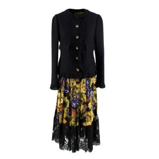 Dolce & Gabbana Black Lace-paneled Printed Silk-blend Midi-skirt