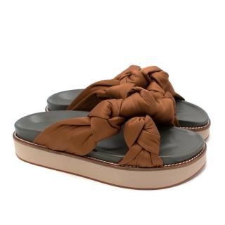 Ganni Brown Satin Mid Knotted Sandals