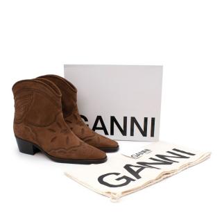 Ganni Low Texas Suede Brown Boots