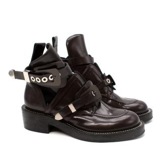 Balenciaga Dark Brown Leather Cut-Out Buckled Ceinture Boots
