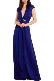 Victoria Beckham Blue Brushed Satin Tie-Front Gown