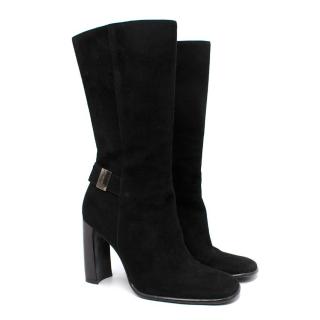 Gucci Black Suede Square Toe Heeled Boots