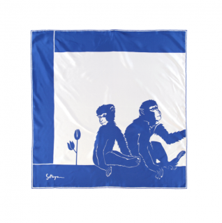Bottega Veneta SS20 Monkey Print Blue Silk Scarf 90