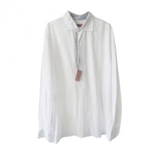 Isaia White Piquet Cotton Jersey Men's Shirt